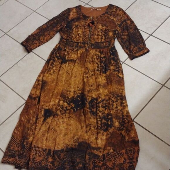 Soft Surroundings Venetian Midi Dress orange black zip top 3/4 sleeve fall 12 - Picture 2 of 12